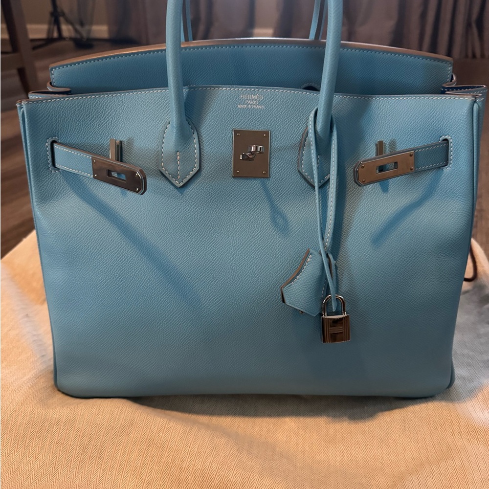 Birkin 35 Blue Celeste Espsom exterior